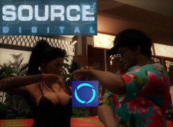 Avatars in the office with the Source Digital logo